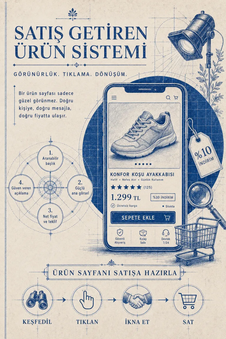 Modül 04 Satış Getiren Ürün Sistemi: görünürlük, tıklama ve dönüşüm illüstrasyonu