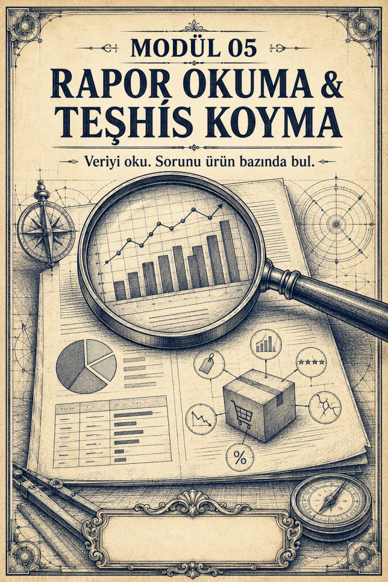 Modül 05 Rapor Okuma ve Teşhis Koyma: büyüteç altında performans raporu illüstrasyonu