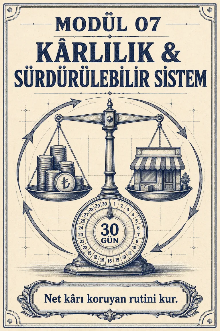 Modül 07 Kârlılık ve Sürdürülebilir Sistem: net kâr ve 30 günlük rutin illüstrasyonu